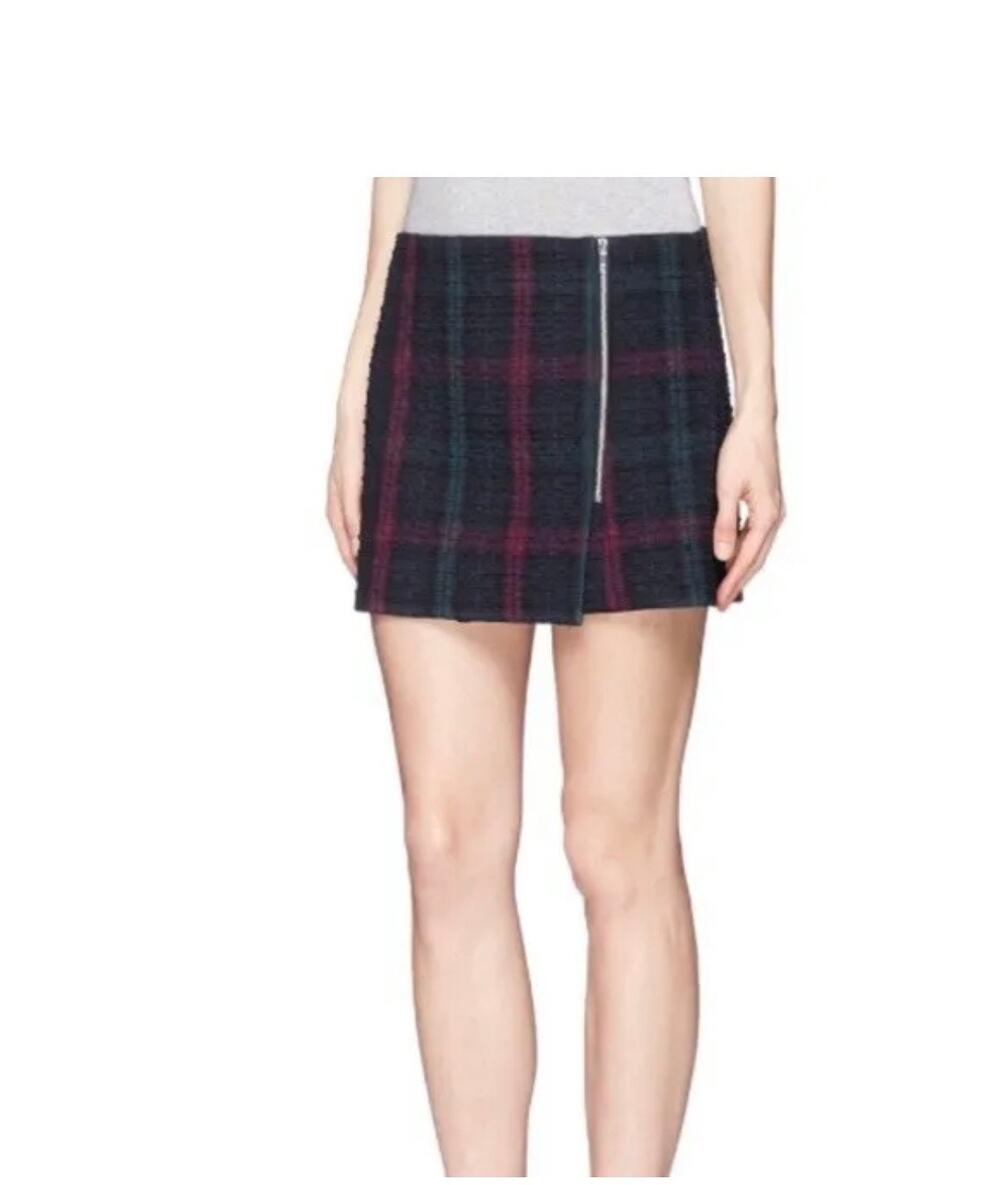 Elizabeth and James Navy Blue Purple Plaid Zip Asymmetrical Mini Skirt Size 6